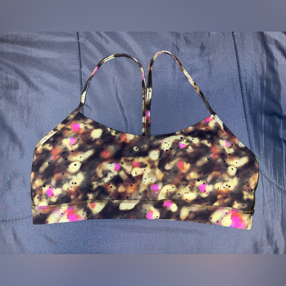 🍋 LIKE NEW Lululemon Flow Y Nulu Bra - Soft Focus Splatter Green Multi - Sz 12